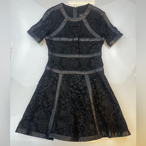 The Kooples Botanique Lace Dress with Leather Trim N105-1 - Picture 5 of 12